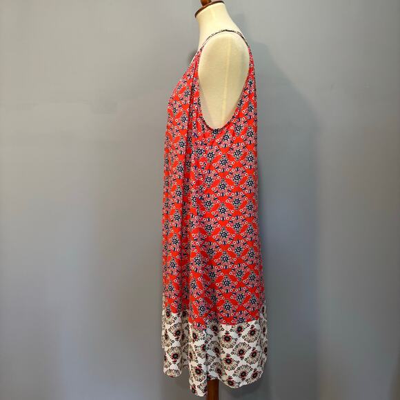 Boden Mixed Print Floral Geometric Sleeveless Swing Mini Dress Red White,Size 12 - Picture 5 of 9